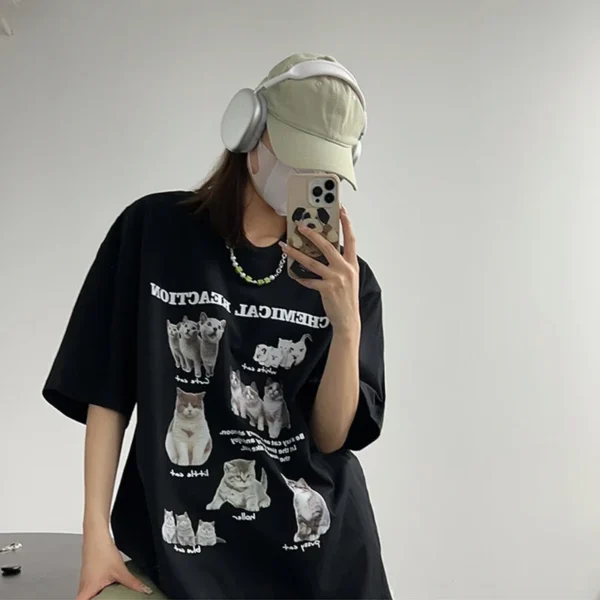 Harajuku Kawaii Y2k Top Women T-Shirt Oversized Cat Tees Korean Fashion Short Sleeve Streetwear Aesthetic Clothing Tops - Image 4
