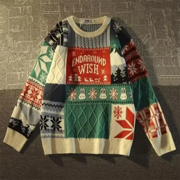 Men Autumn Winter Knitting Sweater O-neck Long Sleeve Christmas Snowflake Print Tops Twist Texture Thickened Retro Knitwear - Image 2