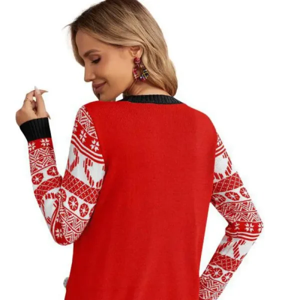 Autumn/winter New Jacquard Pullover Christmas Christmas Sweater Cartoon Kitten Embroidered Red Sweater - Image 5