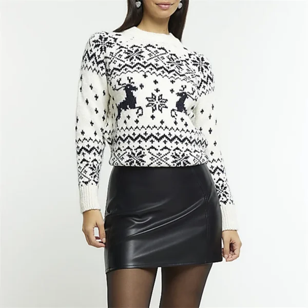 Lamuusaa Christmas Sweater Women Classic Reindeer Snowflake Print Long Sleeve Round Neck Knit Jumper Warm Tops Winter Streetwear - Image 4