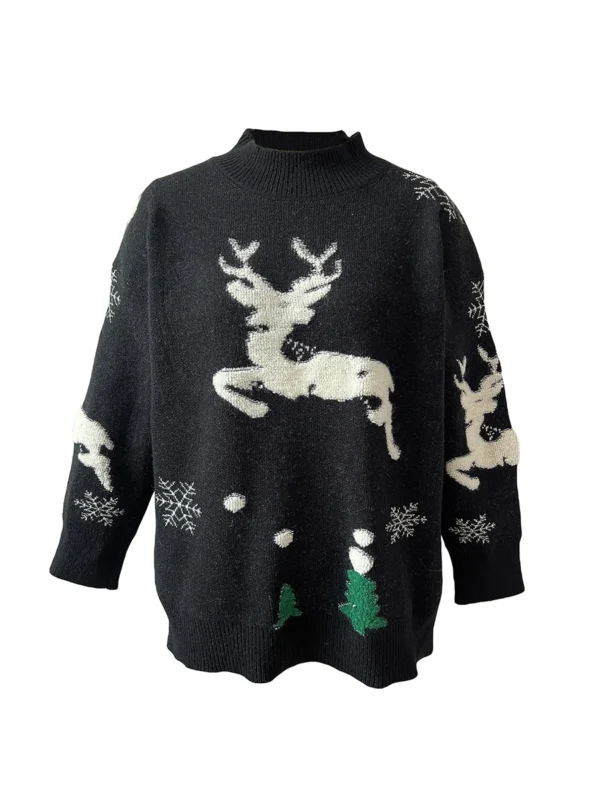 Women's Christmas Tree Fawn Knit Sweater Women's Elk Pattern Small Turtleneck Long Sleeve Knit Winter Wear Red/Black S/M/L/XL - Image 6