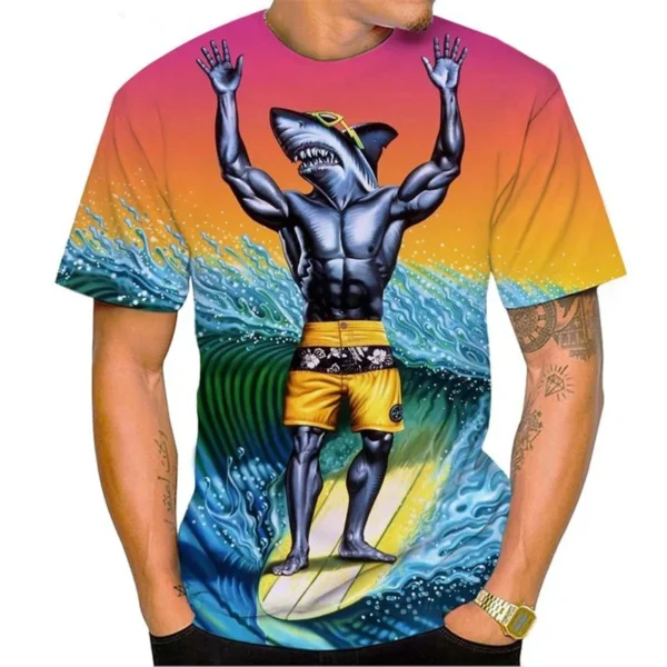 Hip Hop Funny Shark Surf 3D Printed T Shirt For Men Clothes Fashion Horror Animal Graphic T Shirts Streetwear Y2k Boy Tee Tops - Image 5