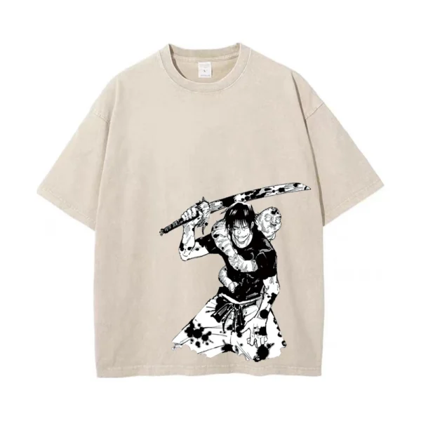 Men Streetwear Washed Apricot White Oversized T Shirt Japanese Anime Graphic Print T-Shirt Summer Cotton Short Sleeve Tees - Image 4