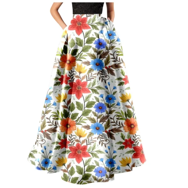 Women'S Elegant Dresses Outfits Women Bohemian Floral Print Maxi Skirt High Waist Pocket Party Beach Long Skirt Ropa Para Mujer - Image 4