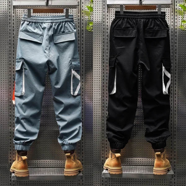 Spring/Summer Quick Drying Pants Ice Silk Nine point Work Pants Youth Men's Casual Pants Multi Pocket Drawstring Cargo Pants - Image 5