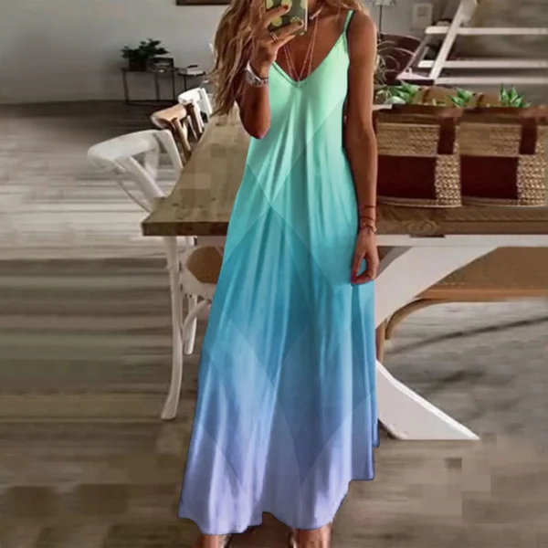 Fashion Women's Summer Casual Loose Spaghetti Strap Dress Sexy Beach Boho Maxi Dress Large Size Long Dresses Female Robe Dress - Image 5