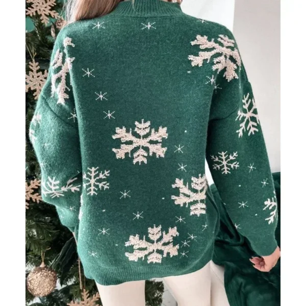 Christmas 2024 Women's Sweater Snowflake Print Warm Thicken Jacquard Jumper Y2K Clothes Oversized Knitwear Full Sleeve Pullovers - Image 6