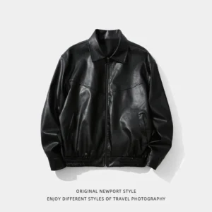 American Black Leather Jacket for Men and Women The Same New Autumn Vintage Fashion Couple High Street Available Two-open Jacket