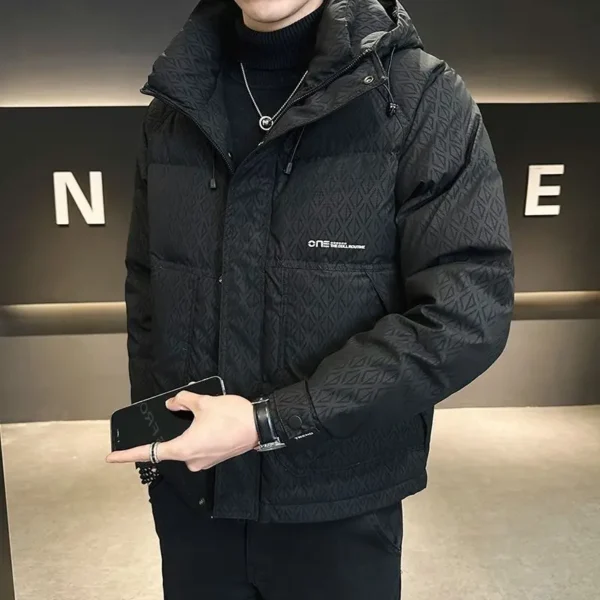 Fashion Vintage Down Jacket For Men Fall Winter Warm Parka Coats Male Lightweight Stand Up White Duck Down Hooded Puffer Jacket - Image 4