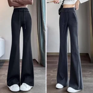 2024 Women Casual Fashion Flare Leggings Pants Girls High Waisted Sporty Bell Bottom Trousers Female Black Gray Baggy Sweatpants