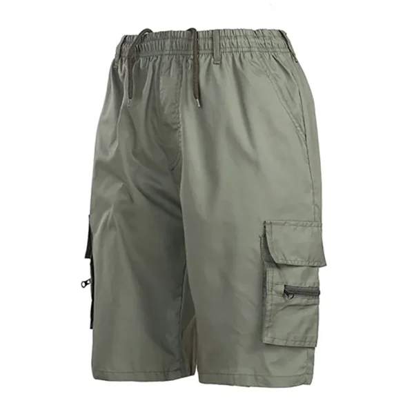 Casual Summer Men Solid Color Multi-pockets Drawstring Baggy Cargo Shorts Pants Multi-pockets Drawstring Cargo Shorts Pants - Image 3