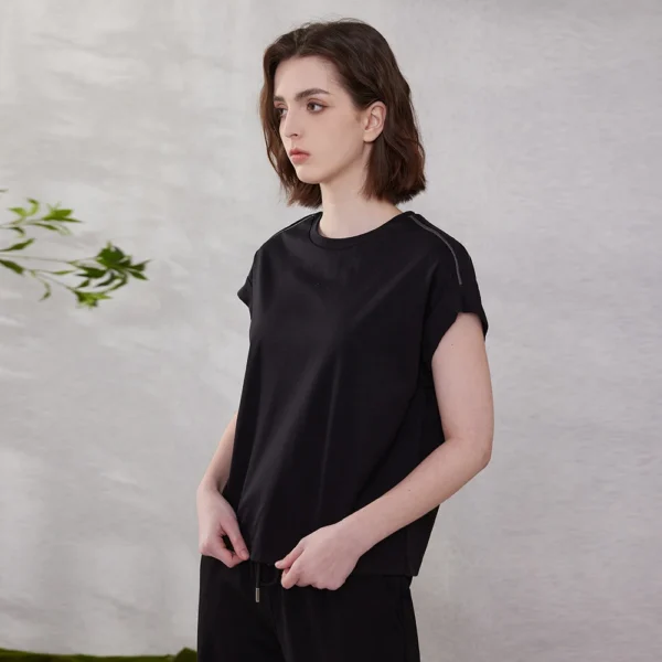 K2055W High quality Womens Clothing Long-staple cotton t shirts Ladies summer Tencel clothes - Image 3