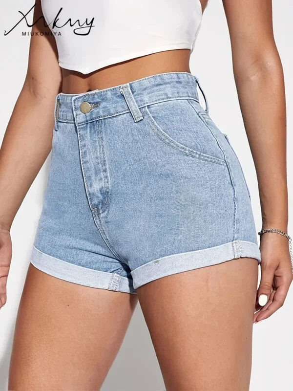 Summer Shorts For Women Casual Denim 2024 Solid Blue Short Jean Shorts Women Sexy Straight Women's Denim Shorts High Waisted - Image 3