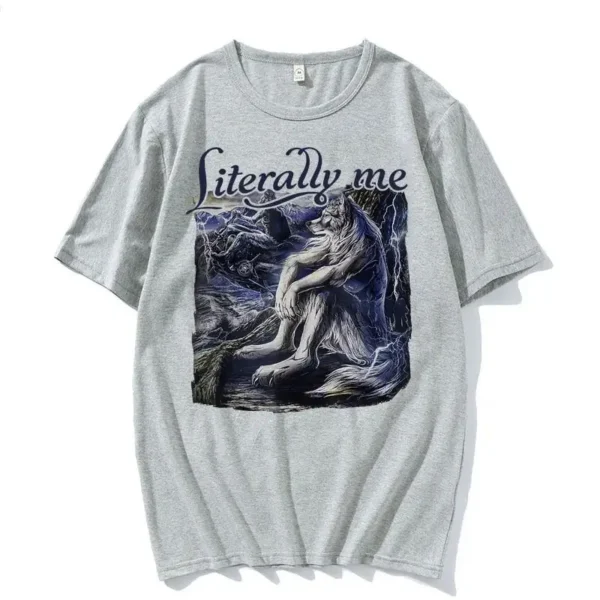 Sitting Wolf Literally Me Funny Meme T Shirt Men Clothing Fashion Retro T Shirts Unisex Casual Cotton Oversized T-shirt Y2k - Image 5