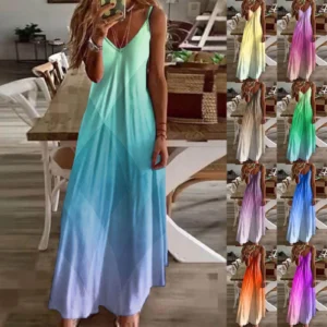 Fashion Women's Summer Casual Loose Spaghetti Strap Dress Sexy Beach Boho Maxi Dress Large Size Long Dresses Female Robe Dress