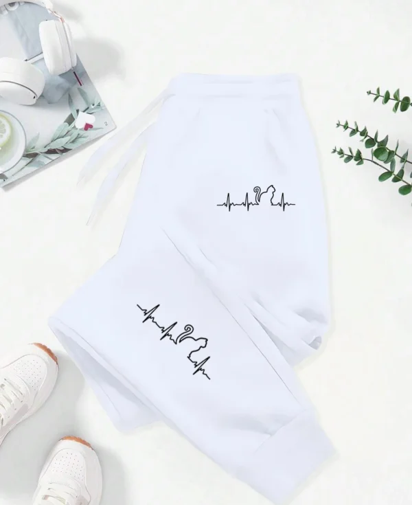Cat Electrocardiogram Pattern Printing Women'S Casual Basic Pants Y2K Pocket Trousers Fashion Trendy Street Sweatpants Female - Image 3