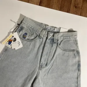 Big Boy Shorts Japanese Harajuku Hip Hop Cartoon Embroidery Retro Blue Baggy Denim Gym Shorts Womens Gothic Basketball Shorts