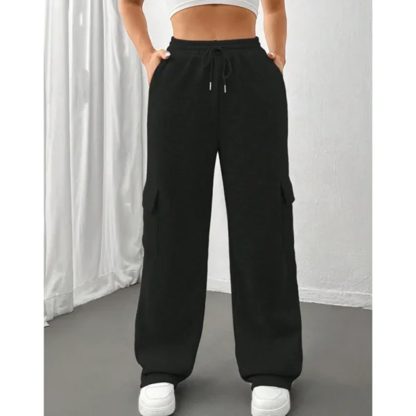 Women's Casual Sports Pants 2024 Autumn/winter Lady Fashionable Side Pocket Versatile Solid Color Straight Sweatpants Trousers - Image 3