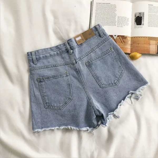 Korean Fashion Cowboy Shorts Women's Summer Casual High Waist Blue Denim Shorts Pocket Tassel Perforated Pants Y2K Female Jeans - Image 4
