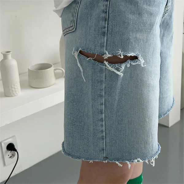 REALEFT Spring Summer Side Hole Women's Denim Shorts 2024 New Casual Korean Blue Loose Jeans Pants Pockets Female - Image 6