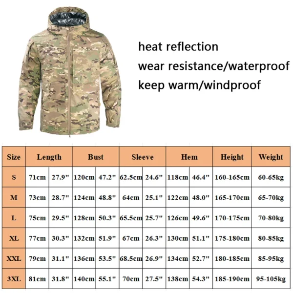 Military Tactical Jackets -25°F Men's Waterproof Windbreaker Hoodie Heat Reflect Winter Hiking Jackets Men Army Hunting Clothes - Image 3