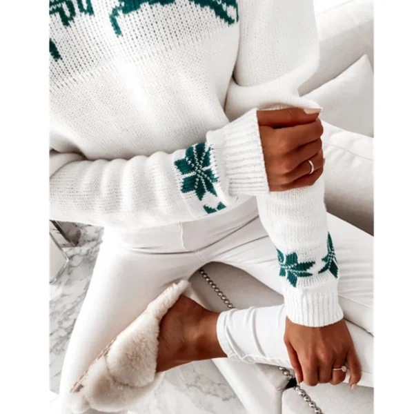 2024 New Winter Women Christmas Knit Sweaters Elk Print Jacquard Knitwear Long Sleeve O Neck Pullover Top Soft Warm Y2K Clothes - Image 6