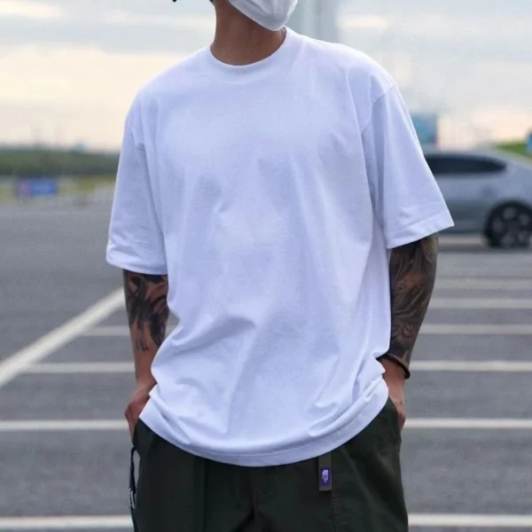 ExtFine 210GSM 100% Cotton T-shirts For Men 2023 Oversized Basic T Shirt Drop-Shoulder Tshirt Streetwear Tops Tee K2Y - Image 4
