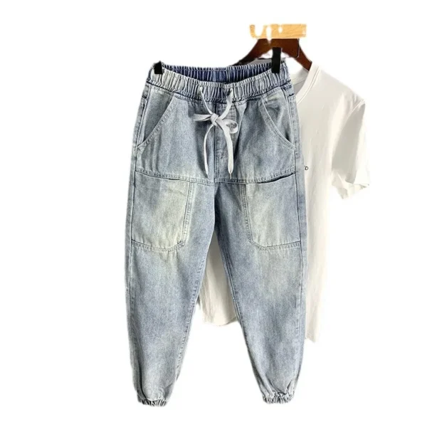 new Autumn Luxury streetwear Korean Harajuku Stretch Men's Slim Solid Denim Casual Pencil Pants baggy jeans cargo trousers men - Image 6