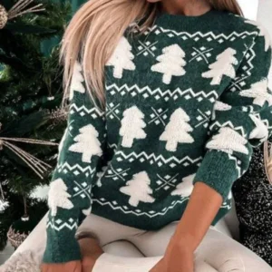 Winter 2024 Women Knitted Sweater 3D Santa Tree Print Warm Thick Jumpers Christmas Sweaters Long Sleeve Pullover Tops Xmas Look