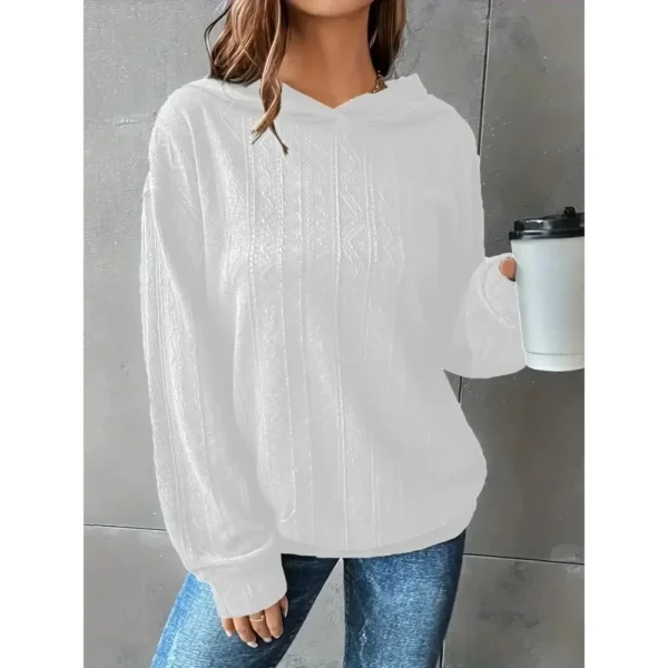 Plus Size 1XL-5XL Fashion Autumn Women's Casual Sweatshirt Solid Textured Long Sleeve Solid Color Hoodie - Image 3
