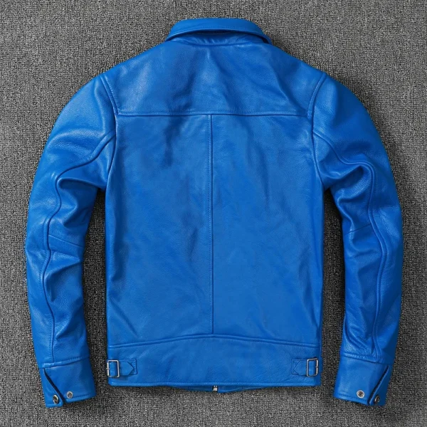 Free shipping.fashion brand men leather jacket.blue slim cowhide leather garments.dropship cheap leather clothes.Plus size - Image 4