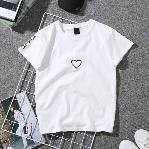 Fashion Harajuku Summer Heart Print T-Shirt for Women Black White Tops Tshirt Ladies Basic T Shirts Love Embroidery Female Tee - Image 4