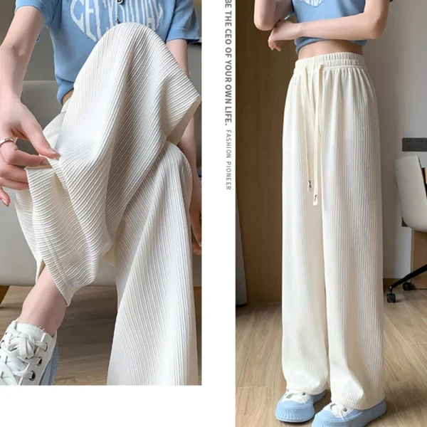 Women Fashion Summer Autumn Leisure Soild Color Wide Leg Pants Elastic waist Straight cylinder Floor Mopping Pants - Image 2