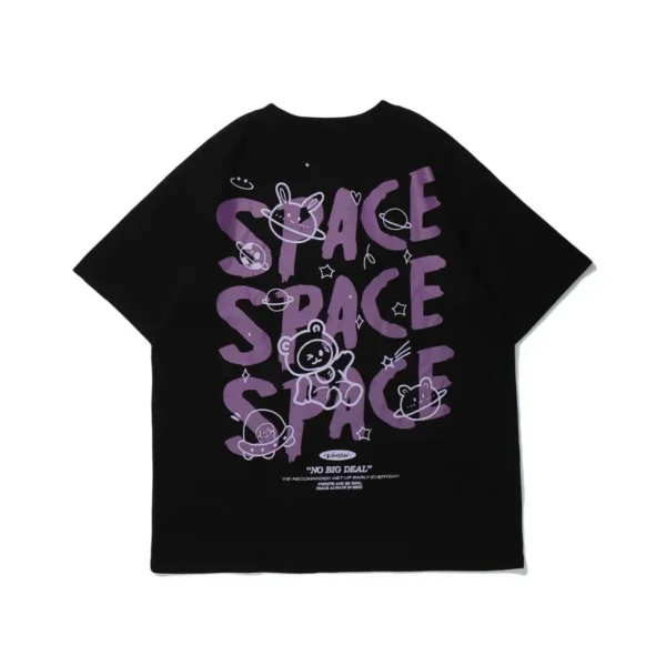 Women T-Shirt Bear Graffiti Harajuku Short Sleeved Space Print Oversized T-shirt Loose Retro Style Couple Shirt Y2k Tops - Image 4