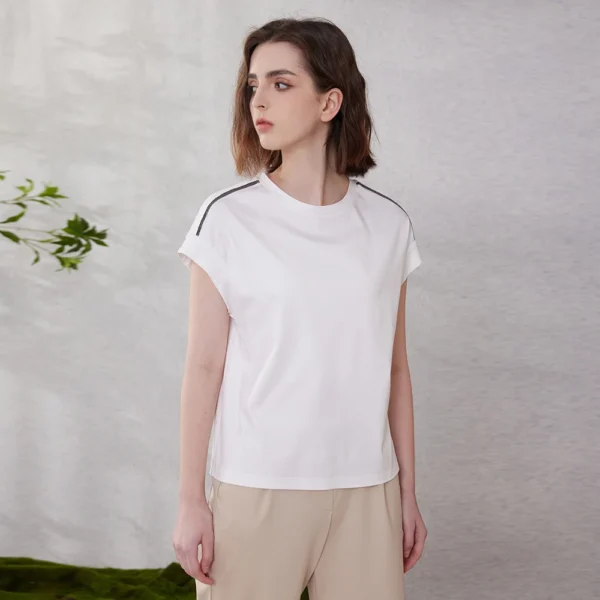 K2055W High quality Womens Clothing Long-staple cotton t shirts Ladies summer Tencel clothes - Image 5