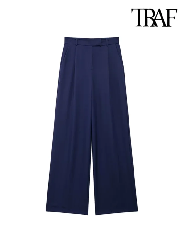 TRAF Women Fashion With Darts Front Pockets Wide Leg Pants Vintage High Waist Zipper Fly Female Trousers Mujer - Image 4