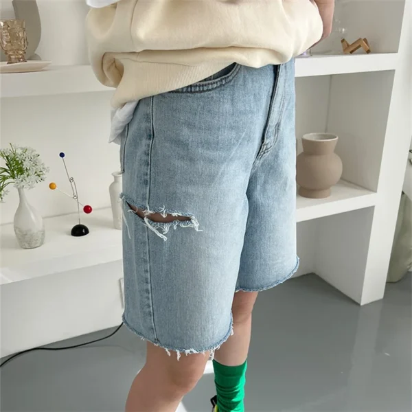 REALEFT Spring Summer Side Hole Women's Denim Shorts 2024 New Casual Korean Blue Loose Jeans Pants Pockets Female - Image 4