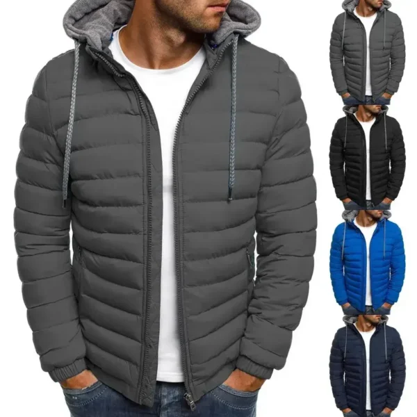 2024 New Winter Oversized Men's Detachable Hat Thickened Hooded Cardigan Drawstring Winter Thickened Warm Jacket Coat Top - Image 2