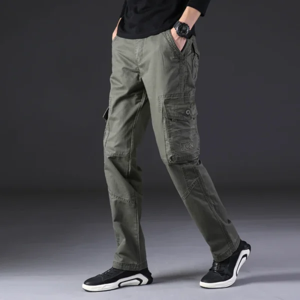 Mens Cargo Pants Men Overalls Green Gray Cotton Men Loose Multi-Pockets Straight fit Men's Casual Trousers Homme Full Length - Image 3
