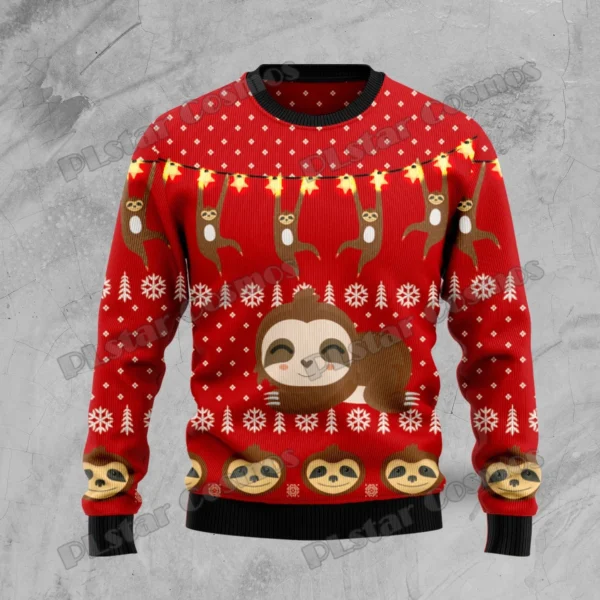 PLstar Cosmos Sloth Slow Down Pattern 3D Printed Men's Ugly Christmas Sweater Winter Unisex Casual Warm Knitwear Pullover MY36 - Image 2