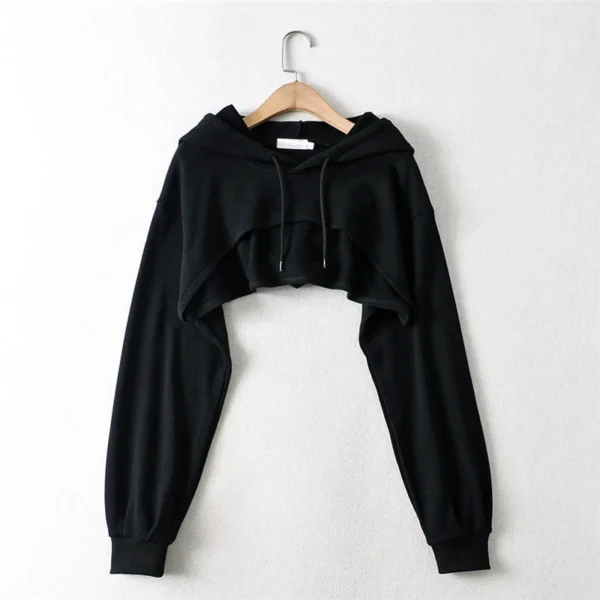 Women Irregular Crop Hoodie Korean Loose Drawstring Long Sleeve Female Hoodie Spring Autumn New Casual Ladies Sweatshirts - Image 3