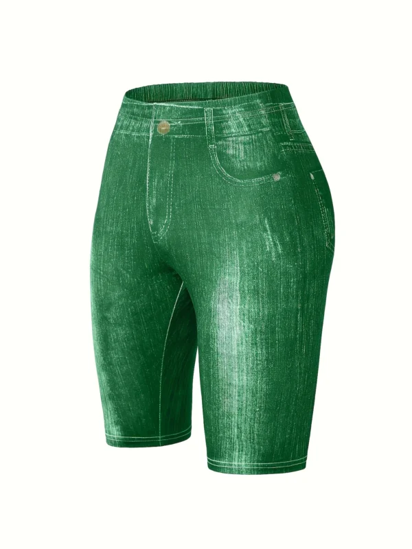 Women's Green Imitation Denim Shorts Slim Fit Leggings Casual Women's Leggings Comfortable Stretch Pants - Image 5