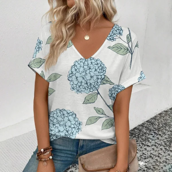 Summer Vintage Flower 3D Print T-shirt Women Streetwear Casual T Shirts Y2k Tops Woman Harajuku V-Neck Tees Oversized Clothing - Image 5