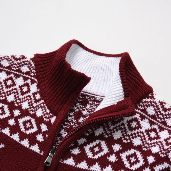 Men Autumn New Casual Jacquard Christmas Pattern Zip Sweater Cardigan Jacket Men Winter Long Sleeve Mock Neck Sweater Pullover - Image 5