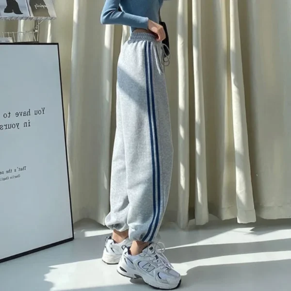 High Waist Striped Patchwork Sports Pants All-match Youth Casual Straight Pants Spring Autumn Fashion Vintage Women Clothing - Image 3