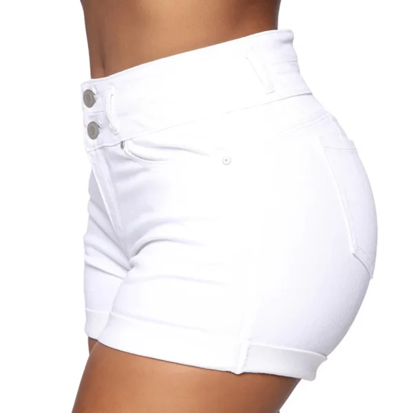 Liooil Cotton Stretchy High Waist Jean Shorts Woman Summer 2023 Casual Sweat With Pocket Zipper White Black Cuffed Denim Shorts - Image 2