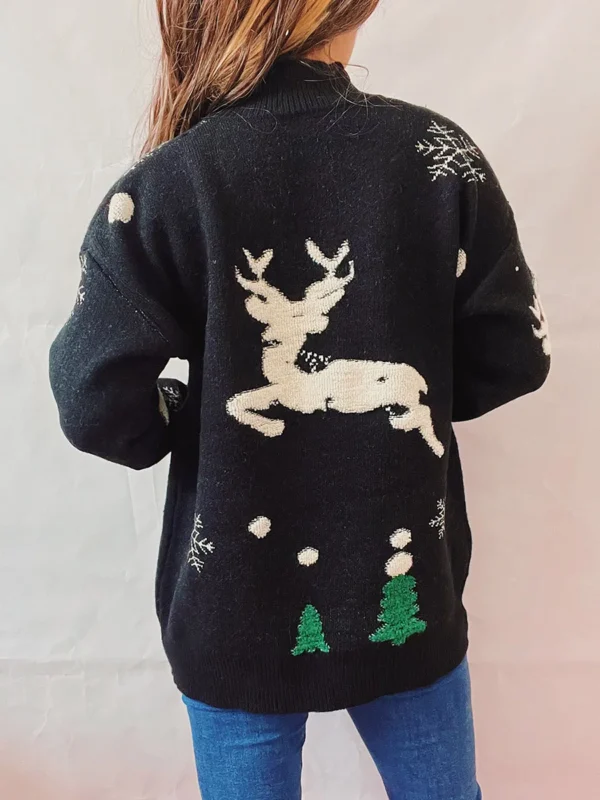 Women's Christmas Tree Fawn Knit Sweater Women's Elk Pattern Small Turtleneck Long Sleeve Knit Winter Wear Red/Black S/M/L/XL - Image 5