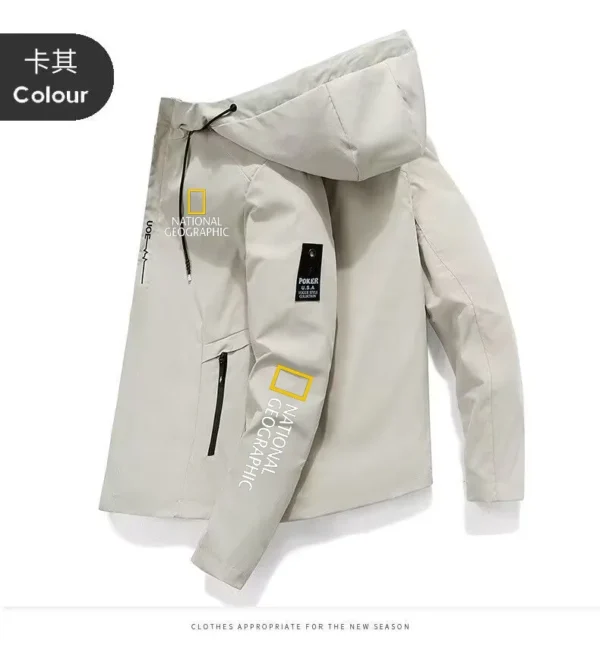 New men's zippered hooded jacket, high-quality polyester windproof outdoor adventure hiking jacket, new autumn and winter clothi - Image 2