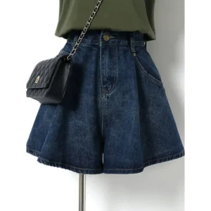 High Waisted Denim Shorts for Women, Dark Blue, Wide Leg, Loose Jeans, Solid, All-Match Half Pants, Summer, 2021, S-4XL