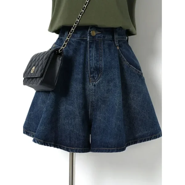 High Waisted Denim Shorts for Women, Dark Blue, Wide Leg, Loose Jeans, Solid, All-Match Half Pants, Summer, 2021, S-4XL
